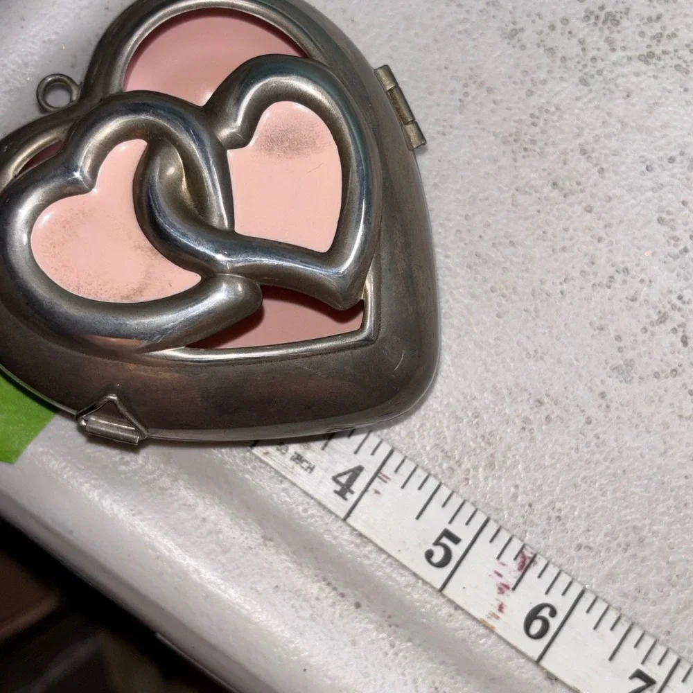 Trinket Box Silver Pink Lenox Heart Interlocking Cutout Enamel Inlay Vintage